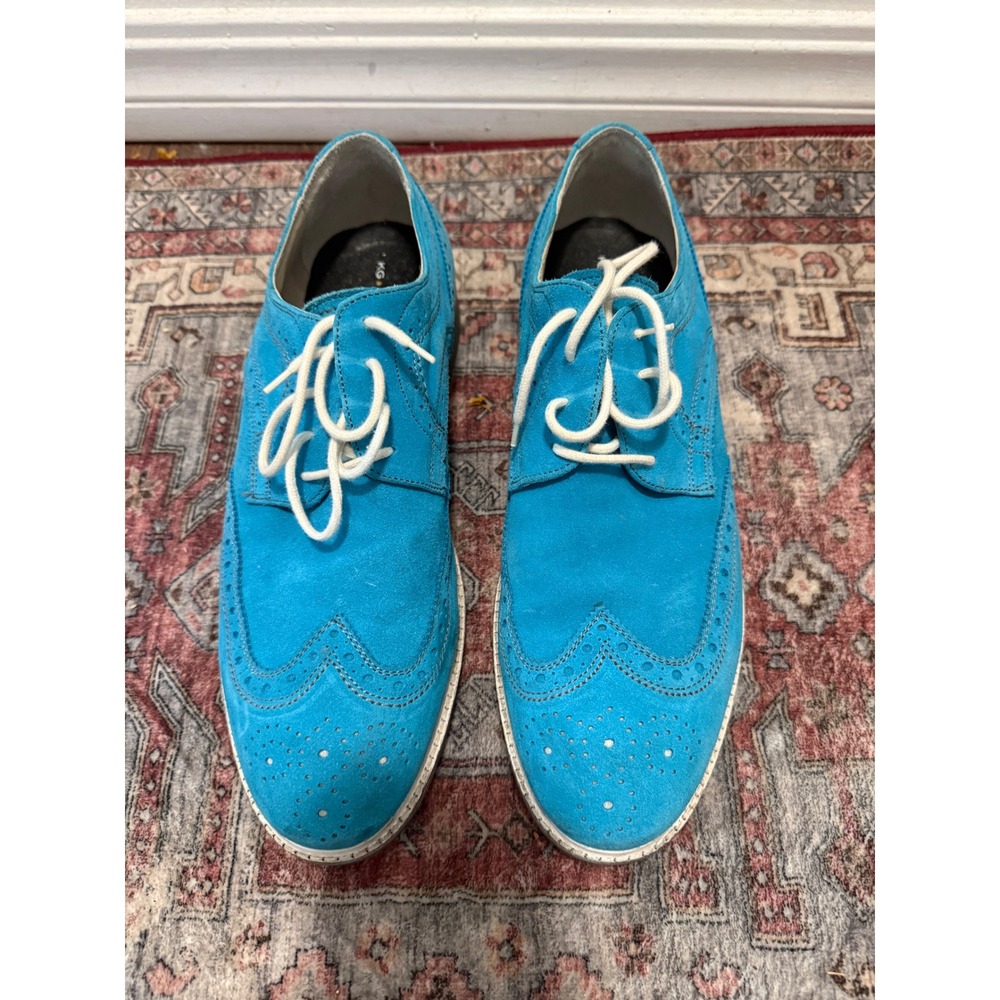 KG Kurt Geiger Mens Blue Suede Wingtip Brogues Turquoise Lace Up Shoes Size 45
